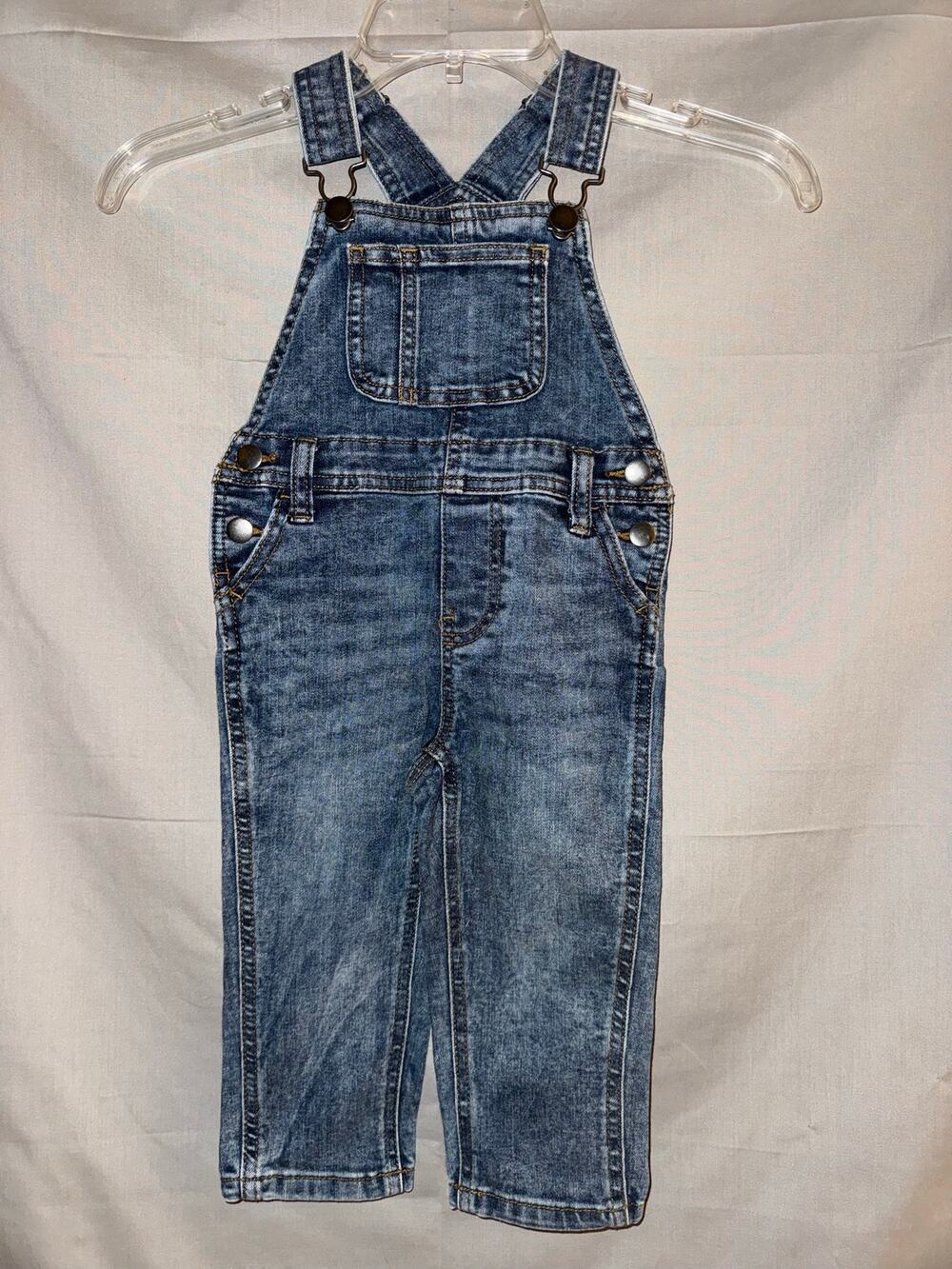 Wonder Nation Toddler Blue Denim Overalls Adjustable Straps Pockets, Size 2T